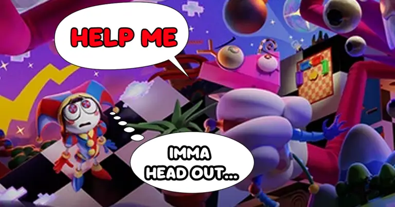 Zooble screaming HELP ME while Pomni thinks of just leaving